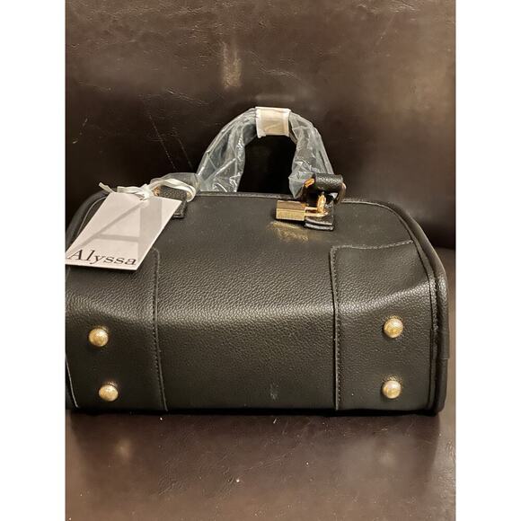 Alyssa Black Faux Leather Satchel Handbag With Lock Detail - Picture 2 of 3